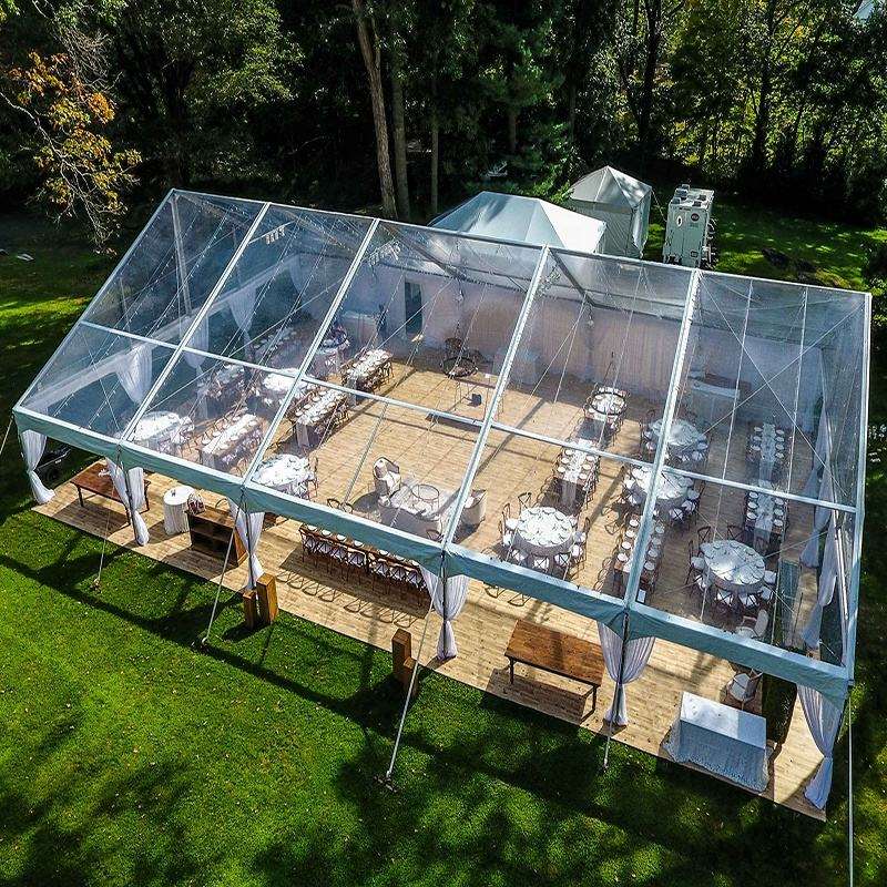 Khemah Perkahwinan Acara Aluminium Pvc Putih Jelas Disesuaikan Luaran Khemah Bingkai Hitam Aluminium Tugas Berat Besar untuk Perkahwinan