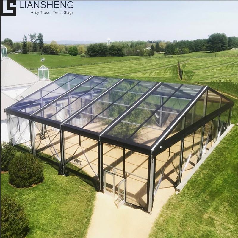 Perkahwinan Pesta Mewah Bingkai Hitam PVC Jelas Khemah Besar Tulang Herring Melengkung Warna Rangka Keluli Aluminium Pilihan Khemah Marquee Acara