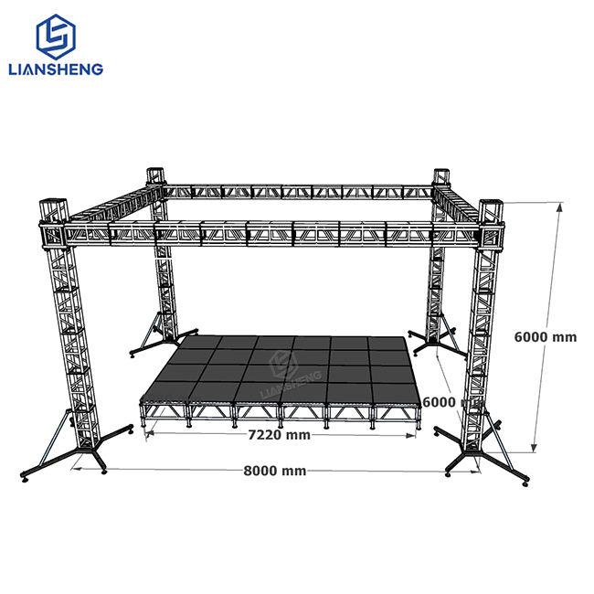 8*6*6m Bumbung Rata Aluminium Aloi Spigot Skru Kekuda Acara Konsert Struktur Kekuda
